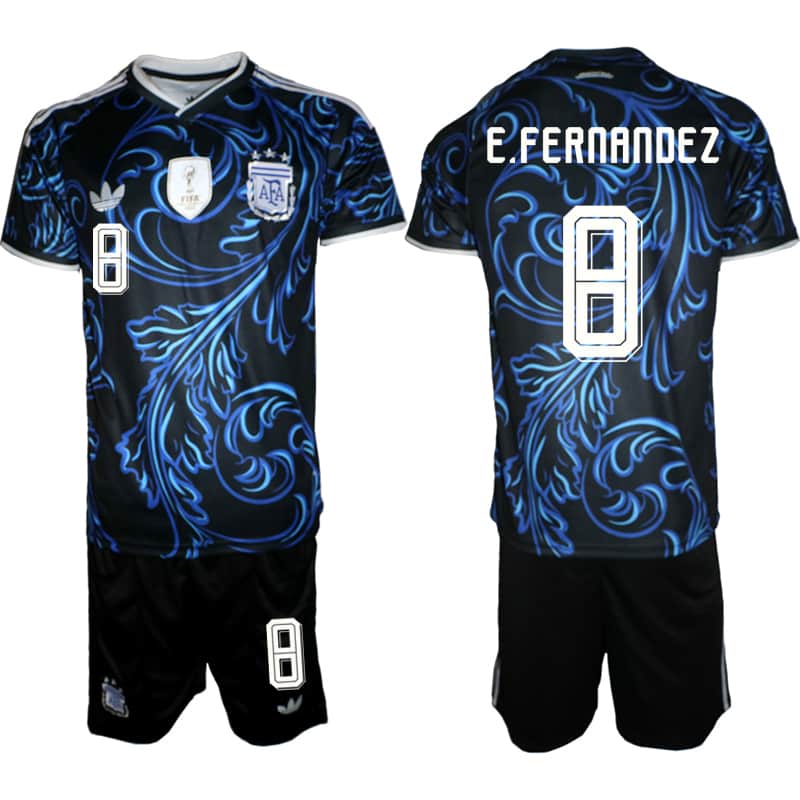 Men's Argentina #8 Enzo Fernández Black/Blue 2026 Away Soccer Jersey Suit